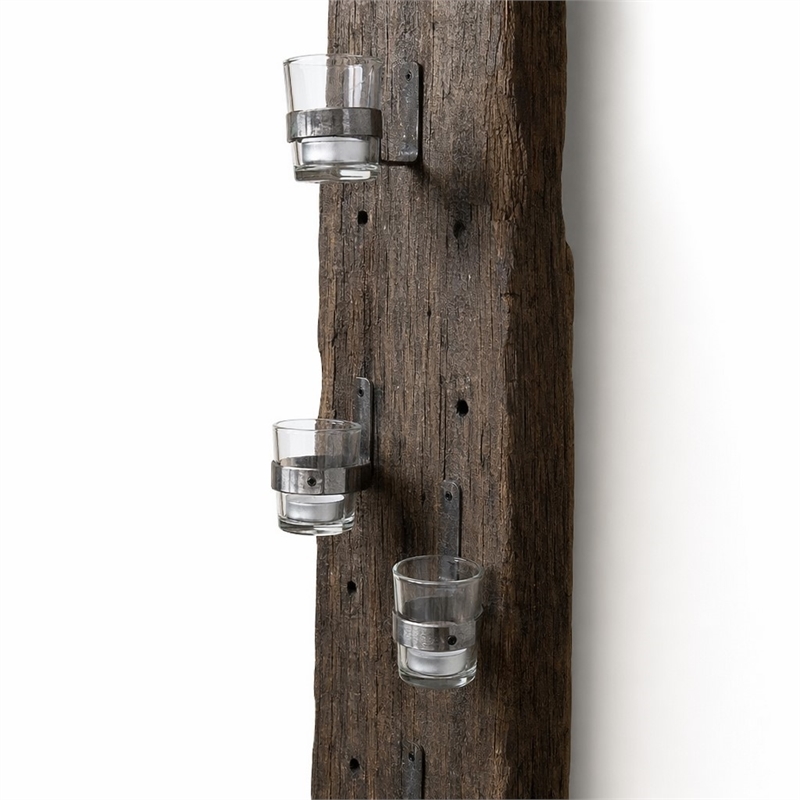 Laysan Home Reclaimed Wood Dark Brown Wall Candle Holder Rectangular 66