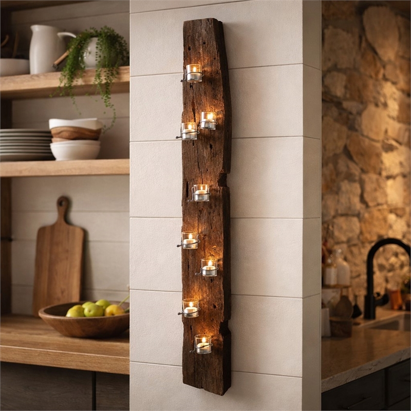 Laysan Home Reclaimed Wood Dark Brown Wall Candle Holder Rectangular 66