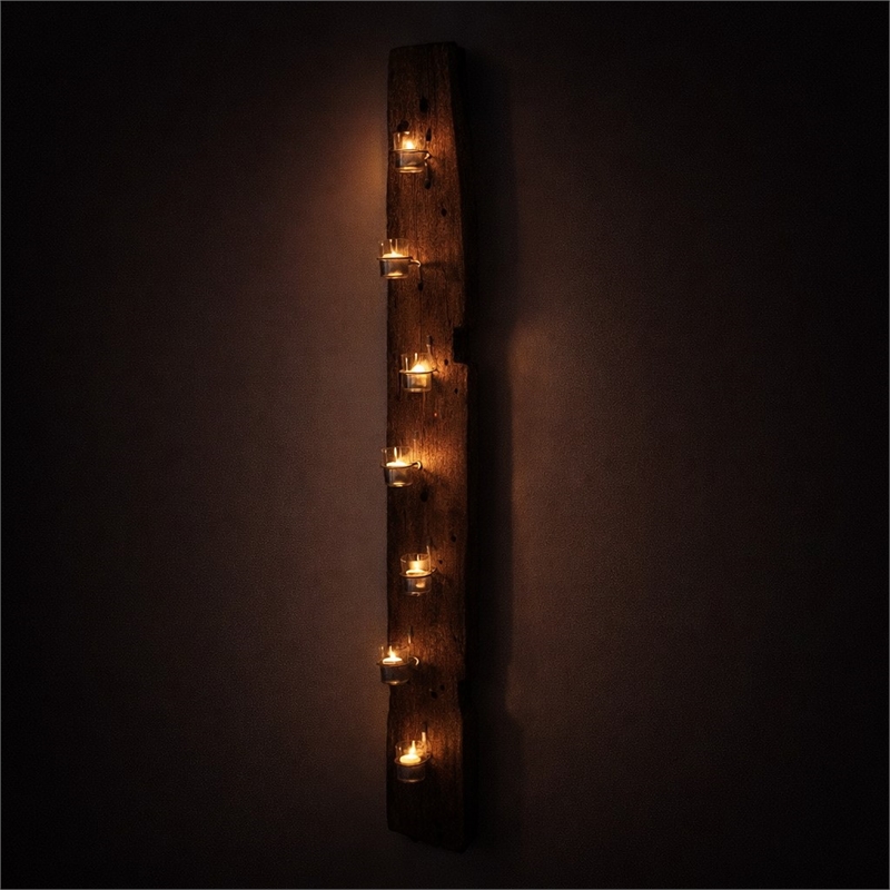 Laysan Home Reclaimed Wood Dark Brown Wall Candle Holder Rectangular 66