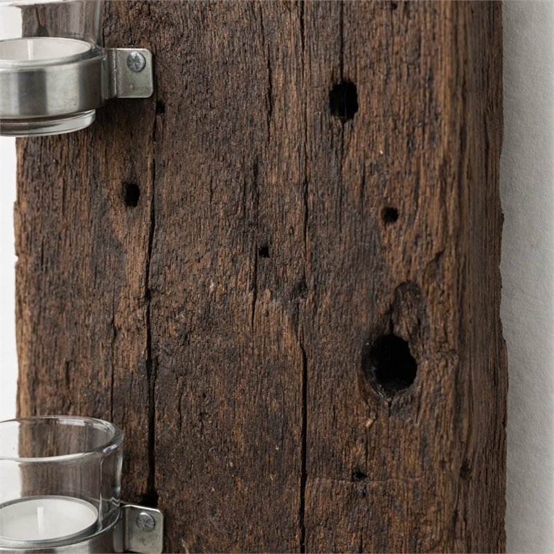 Laysan Home Reclaimed Wood Dark Brown Wall Candle Holder Rectangular 66