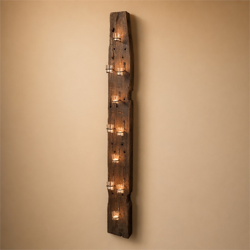 Laysan Home Reclaimed Wood Dark Brown Wall Candle Holder Rectangular 66