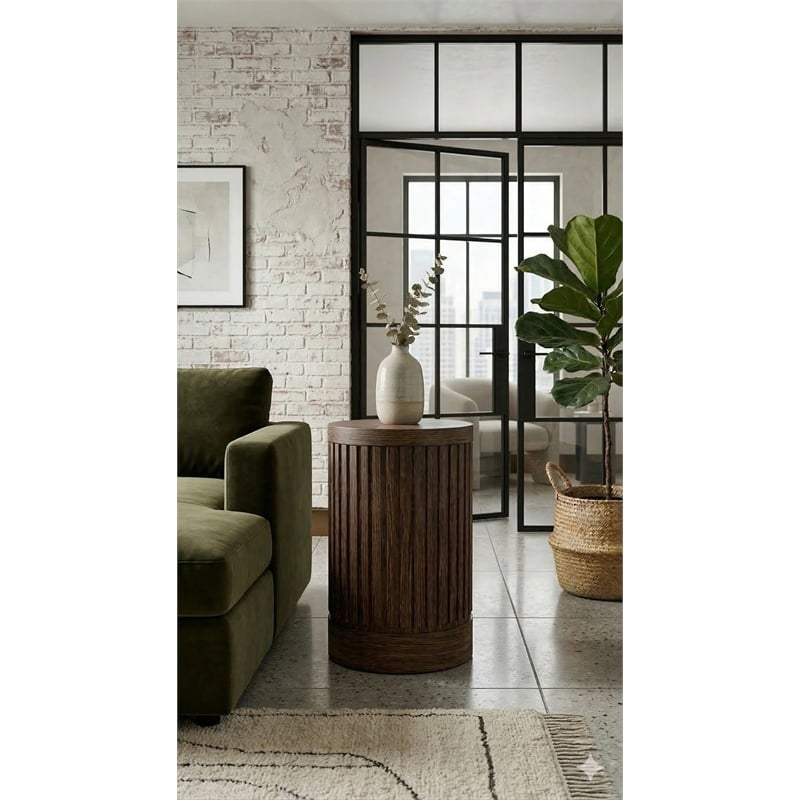 Laysan Home Round Pedestal Table in Engineered Wood - Modern Brown Finish