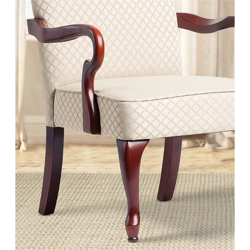 Comfort Pointe Derby Beige Jacquard Fabric Solid Wood Gooseneck Arm Chair