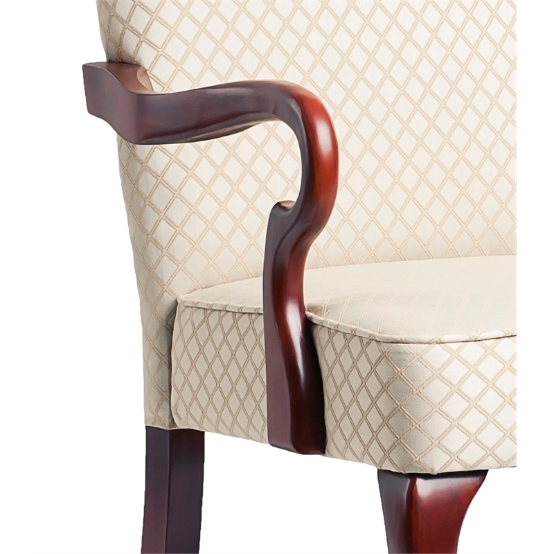 Comfort Pointe Derby Beige Jacquard Fabric Solid Wood Gooseneck Arm Chair