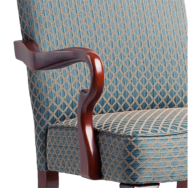 Comfort Pointe Derby Blue Jacquard Fabric Solid Wood Gooseneck Arm Chair