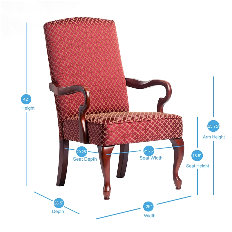 Comfort Pointe Derby Red Jacquard Fabric Gooseneck Solid Wood Arm Chair