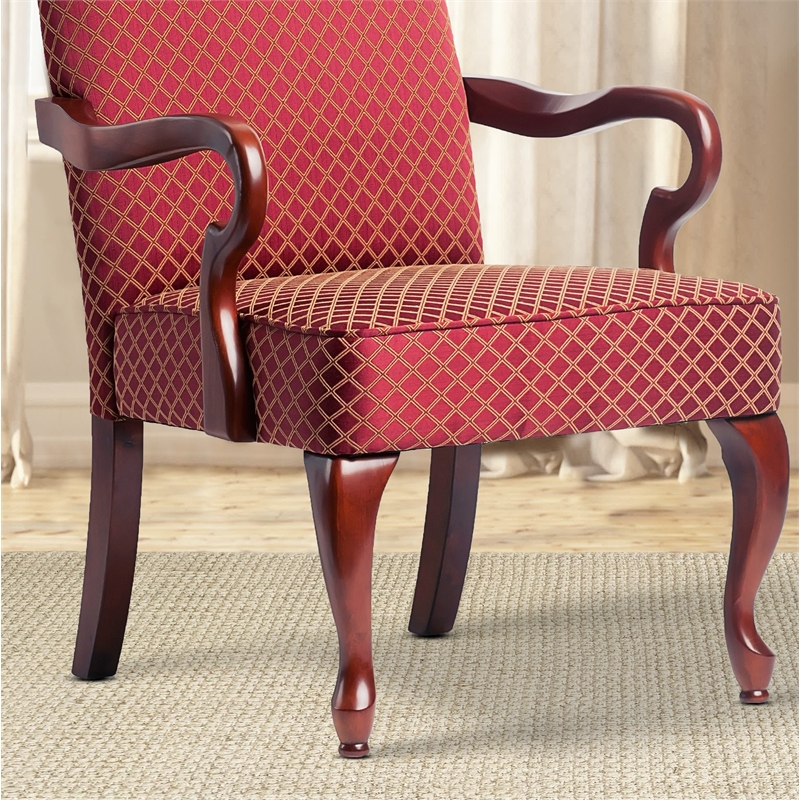 Comfort Pointe Derby Red Jacquard Fabric Gooseneck Solid Wood Arm Chair