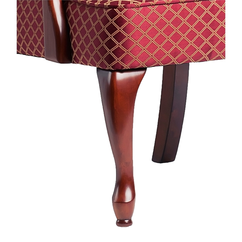 Comfort Pointe Derby Red Jacquard Fabric Gooseneck Solid Wood Arm Chair
