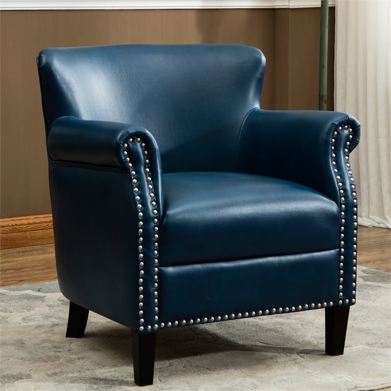 Comfort Pointe Holly Navy Blue Faux Leather Club Chair with Nail Head Trim