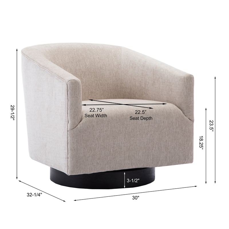 Comfort Pointe Geneva Beige Oatmeal Fabric Wooden Base Swivel Chair