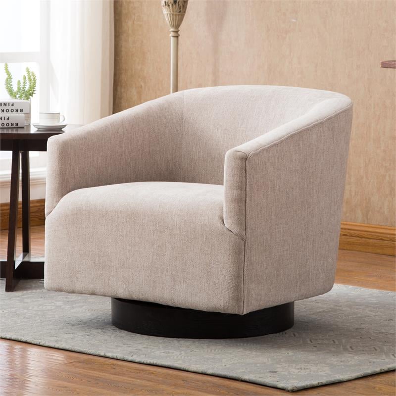 Comfort Pointe Geneva Beige Oatmeal Fabric Wooden Base Swivel Chair