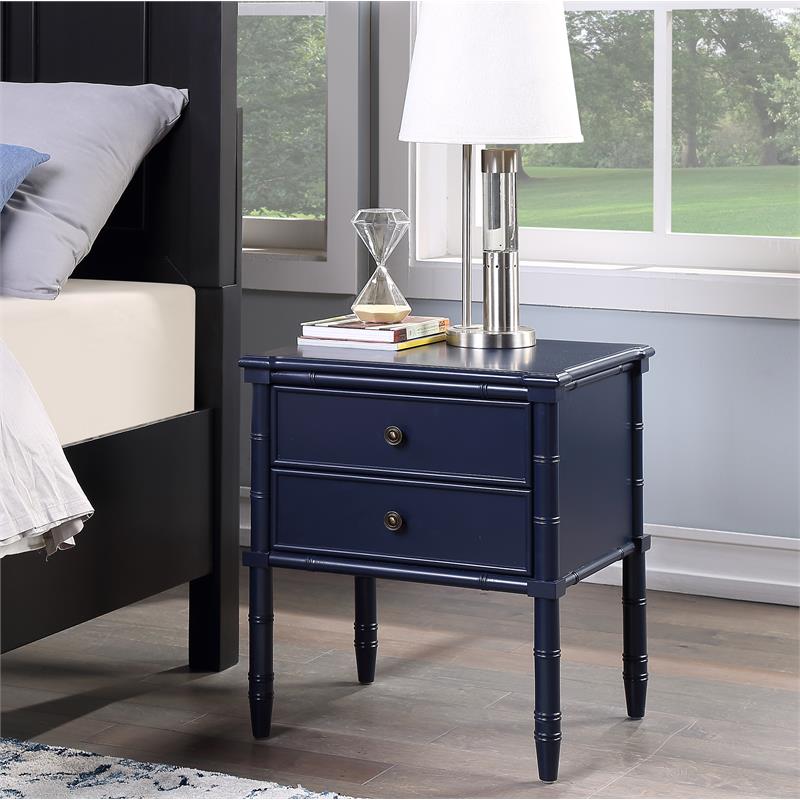 Comfort Pointe Ellison Midnight Blue Wood 2-Drawer Coastal Style Nightstand