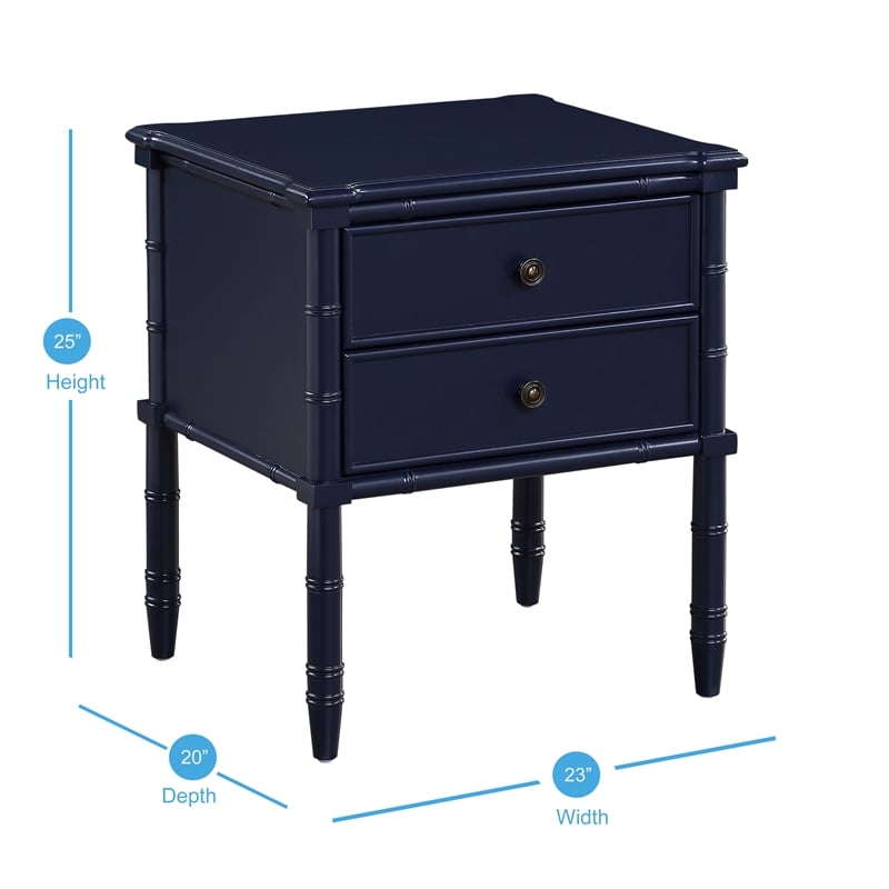 Comfort Pointe Ellison Midnight Blue Wood 2-Drawer Coastal Style Nightstand