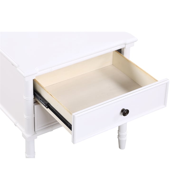 Ellison White 2-Drawer Wood Nightstand with Carved Legs and Antique Brass Knobs