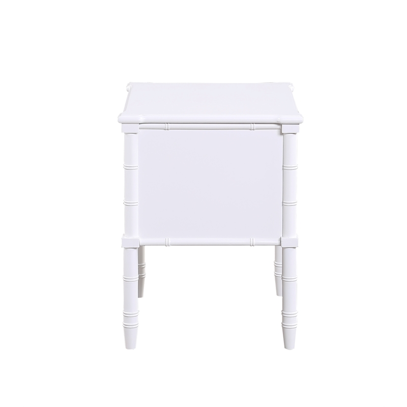 Ellison White 2-Drawer Wood Nightstand with Carved Legs and Antique Brass Knobs