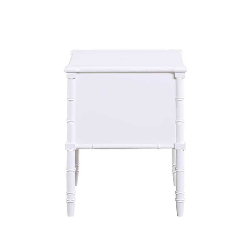 Ellison White 2-Drawer Wood Nightstand with Carved Legs and Antique Brass Knobs