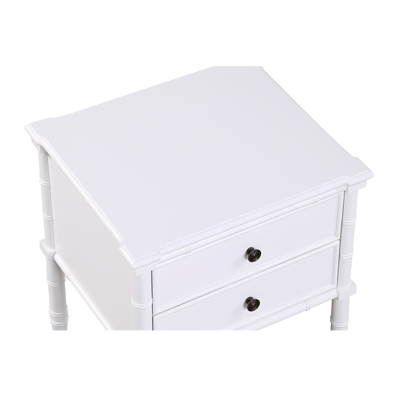 Ellison White 2-Drawer Wood Nightstand with Carved Legs and Antique Brass Knobs