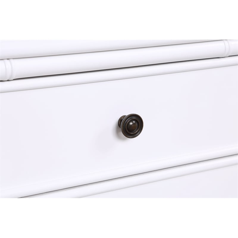 Ellison White 2-Drawer Wood Nightstand with Carved Legs and Antique Brass Knobs