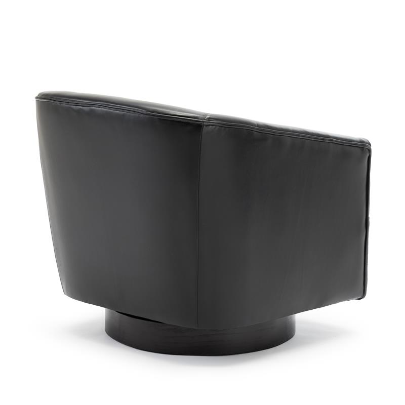 Comfort Pointe Gaven Black Faux Leather Wood Base Swivel Accent Chair