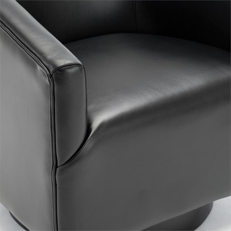Comfort Pointe Gaven Black Faux Leather Wood Base Swivel Accent Chair