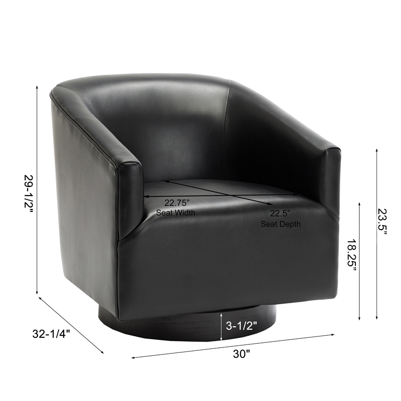 Comfort Pointe Gaven Black Faux Leather Wood Base Swivel Accent Chair