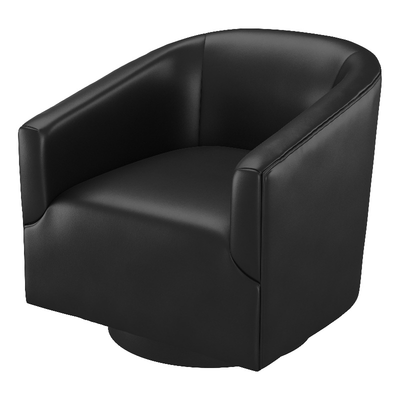 Comfort Pointe Gaven Black Faux Leather Wood Base Swivel Accent Chair