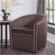 Keely Maple Brown Velvet with Cream Welt Barrel Swivel Chair