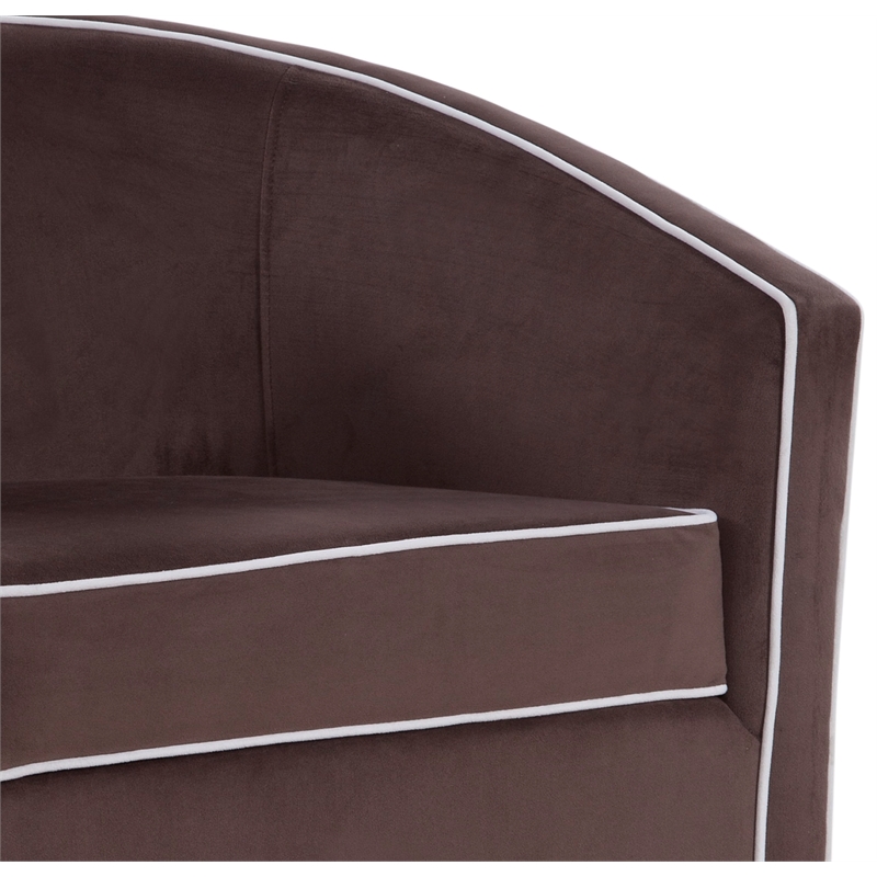 Keely Maple Brown Velvet with Cream Welt Barrel Swivel Chair
