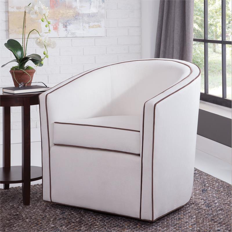 Keely  Cream Velvet with Contrasting Brown Welt Barrel Swivel Chair