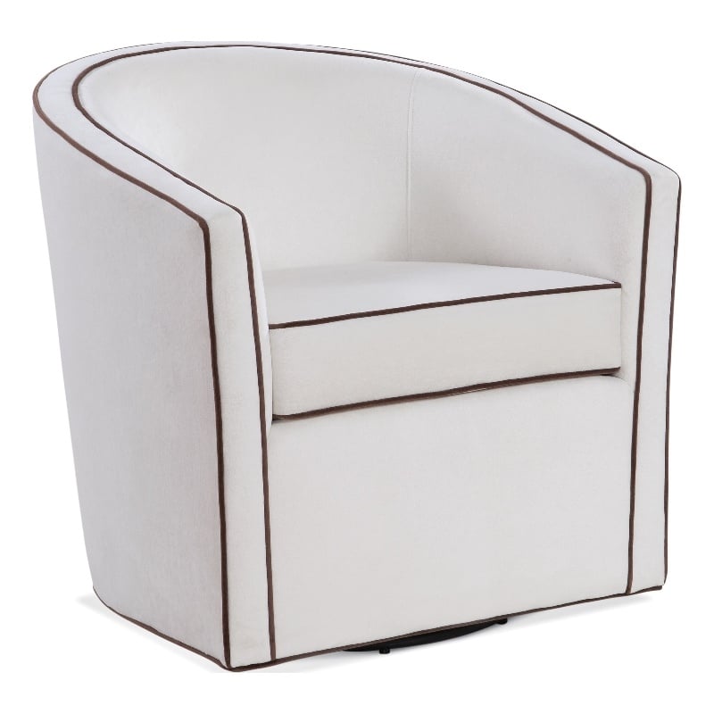 Keely  Cream Velvet with Contrasting Brown Welt Barrel Swivel Chair