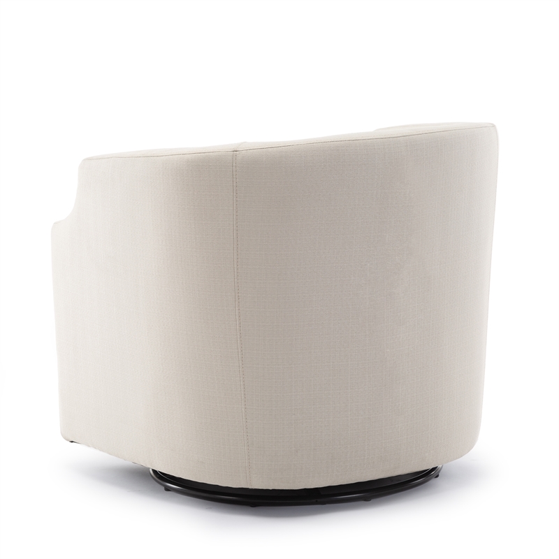Infinity White Linen Fabric Upholstered Modern Swivel and Rocker Barrel Chair