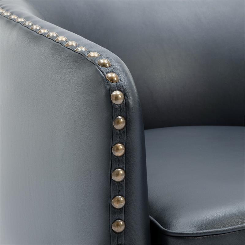 Tyler Midnight Blue Faux Leather Swivel Arm Chair with Nailhead Trim