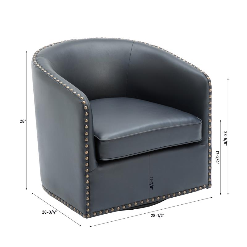 Tyler Midnight Blue Faux Leather Swivel Arm Chair with Nailhead Trim