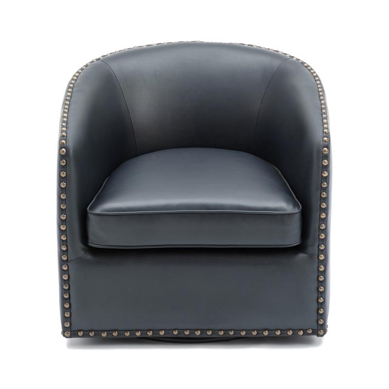 Tyler Midnight Blue Faux Leather Swivel Arm Chair with Nailhead Trim