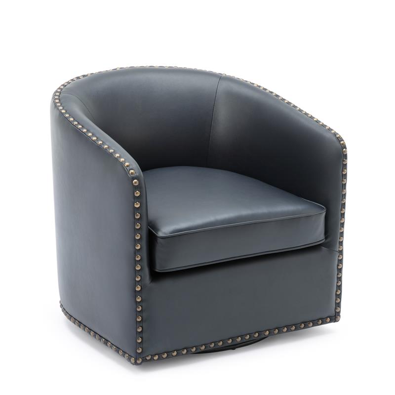 Tyler Midnight Blue Faux Leather Swivel Arm Chair with Nailhead Trim