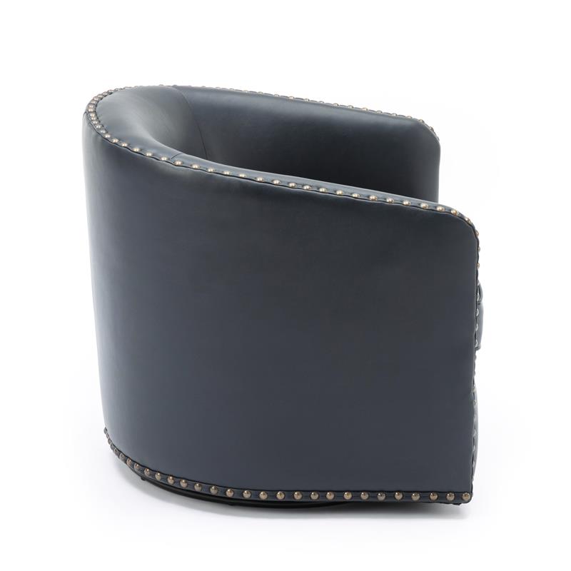 Tyler Midnight Blue Faux Leather Swivel Arm Chair with Nailhead Trim