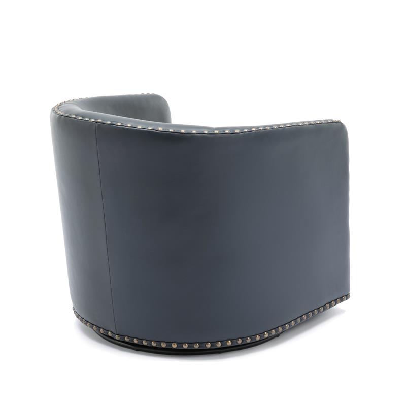 Tyler Midnight Blue Faux Leather Swivel Arm Chair with Nailhead Trim