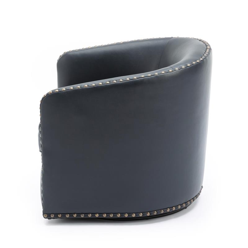 Tyler Midnight Blue Faux Leather Swivel Arm Chair with Nailhead Trim