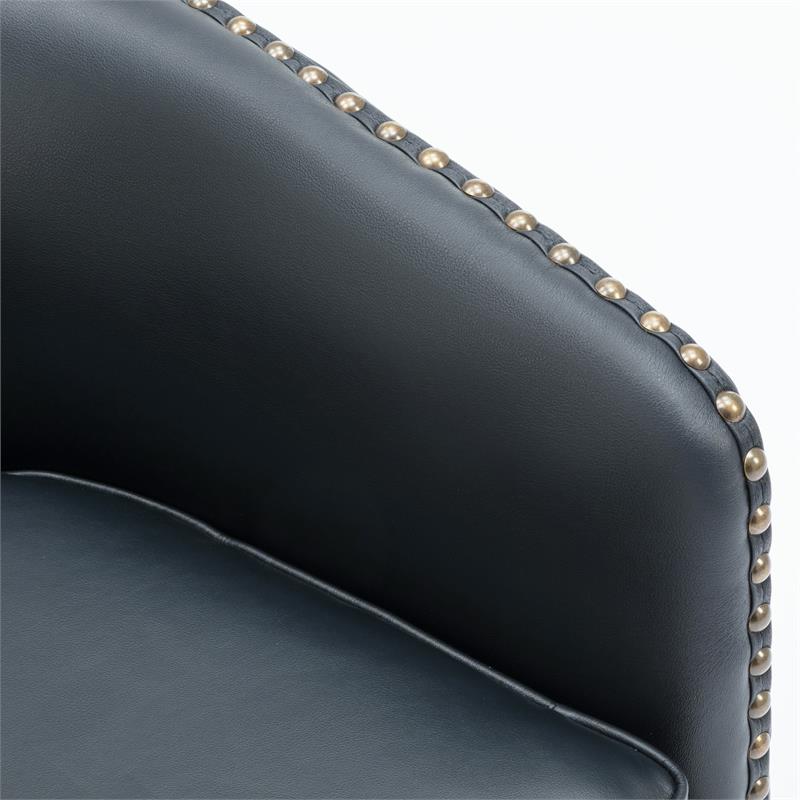 Tyler Midnight Blue Faux Leather Swivel Arm Chair with Nailhead Trim