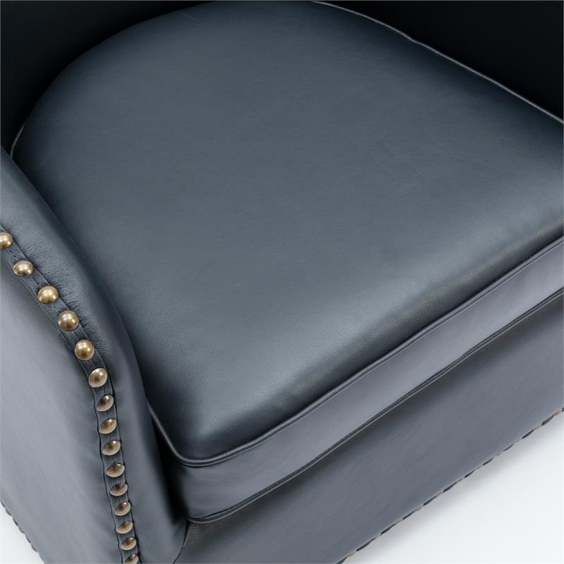 Tyler Midnight Blue Faux Leather Swivel Arm Chair with Nailhead Trim