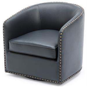 Tyler Midnight Blue Faux Leather Swivel Arm Chair with Nailhead Trim