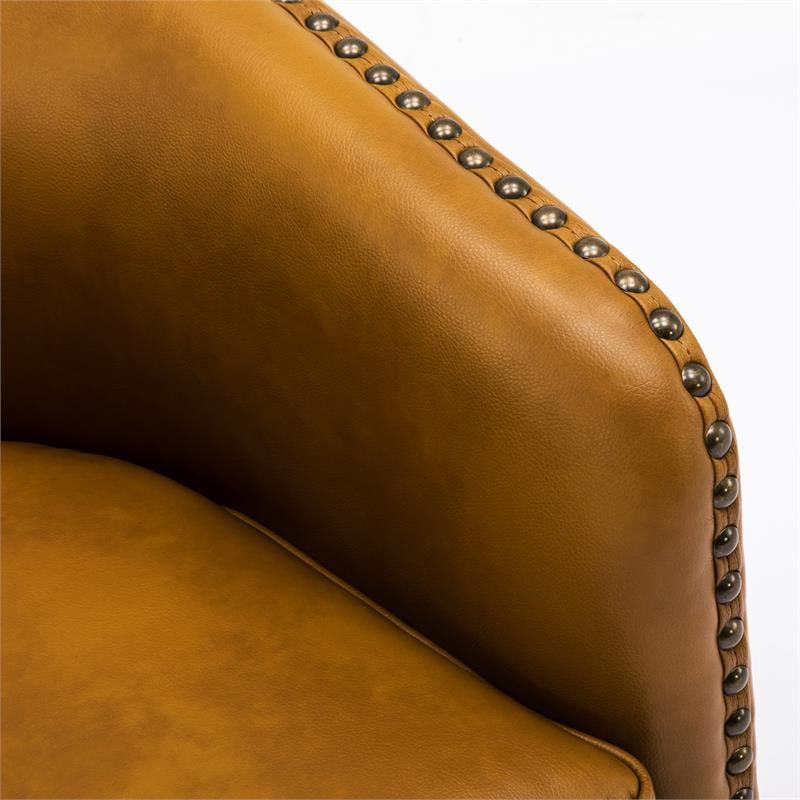 Tyler Camel Brown Faux Leather Swivel Arm Chair with Nailhead Trim