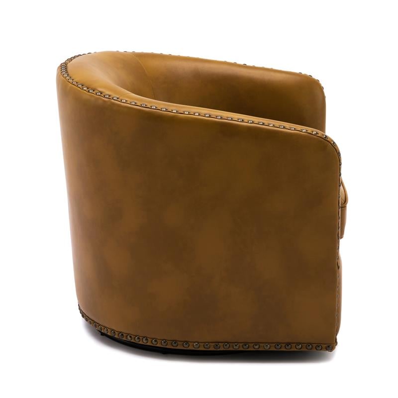 Tyler Camel Brown Faux Leather Swivel Arm Chair with Nailhead Trim
