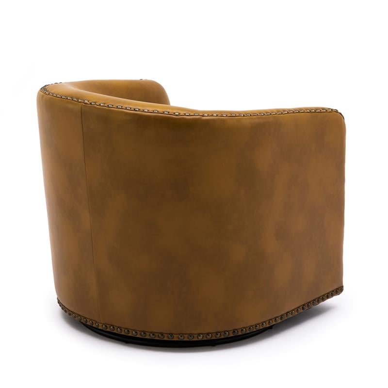 Tyler Camel Brown Faux Leather Swivel Arm Chair with Nailhead Trim
