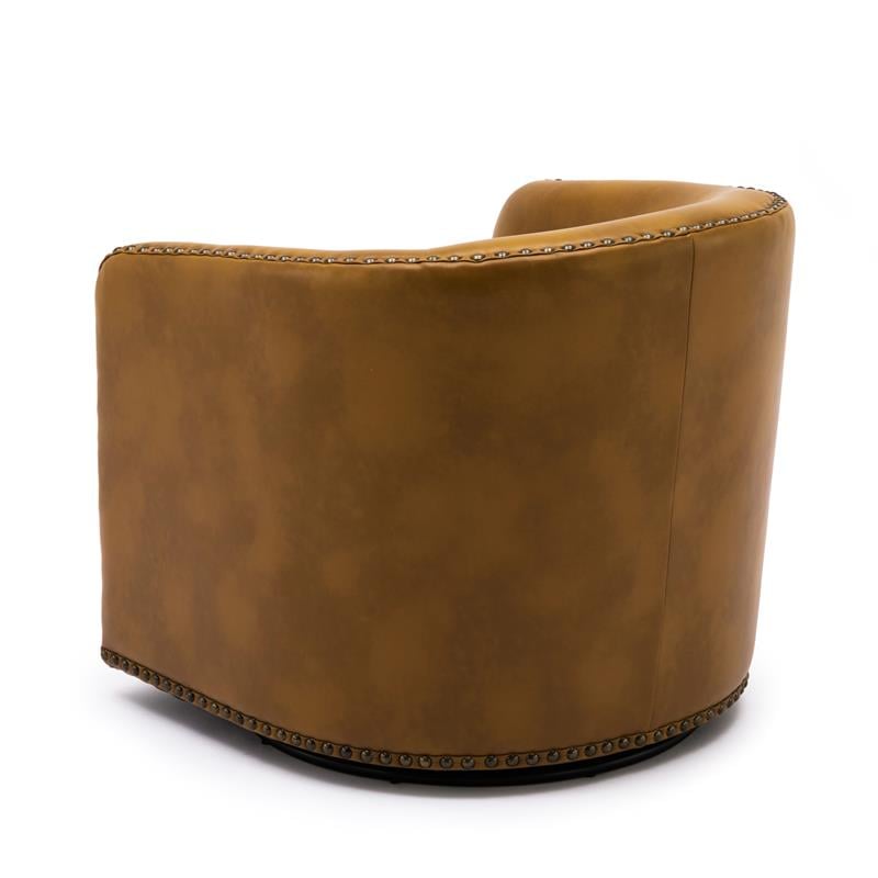 Tyler Camel Brown Faux Leather Swivel Arm Chair with Nailhead Trim