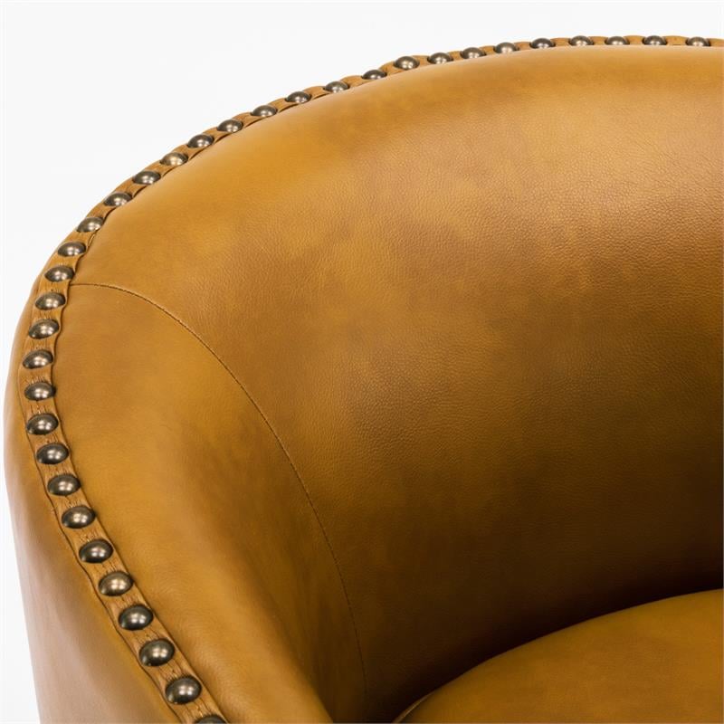 Tyler Camel Brown Faux Leather Swivel Arm Chair with Nailhead Trim