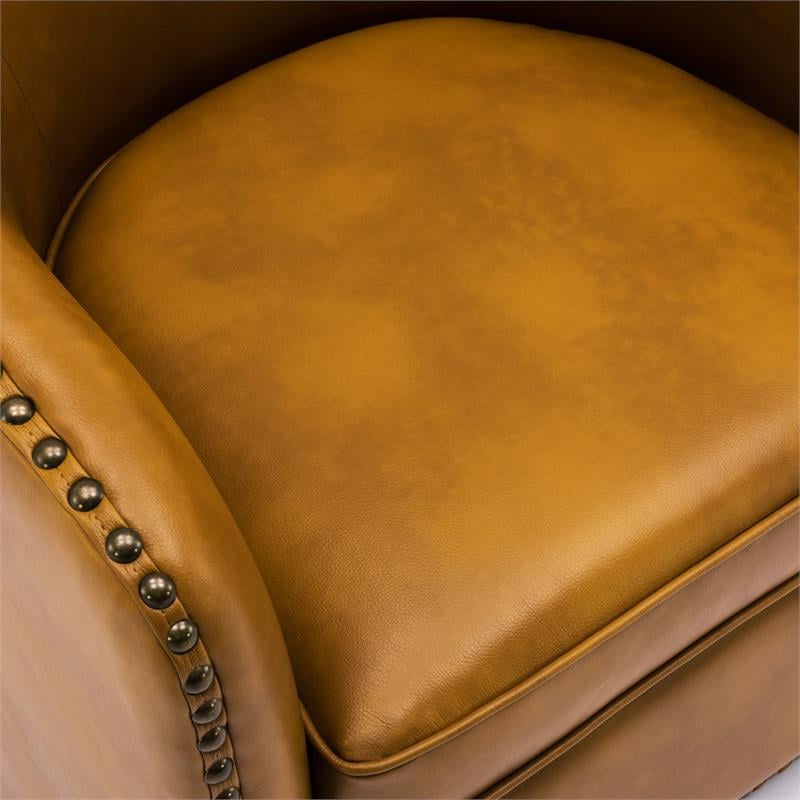 Tyler Camel Brown Faux Leather Swivel Arm Chair with Nailhead Trim