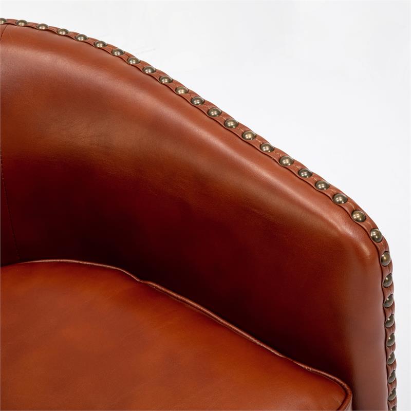 Tyler Caramel Brown Faux Leather Swivel Arm Chair with Nailhead Trim