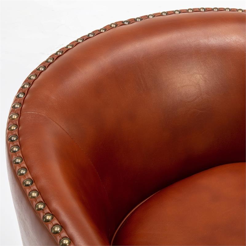 Tyler Caramel Brown Faux Leather Swivel Arm Chair with Nailhead Trim
