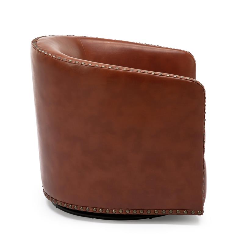 Tyler Caramel Brown Faux Leather Swivel Arm Chair with Nailhead Trim